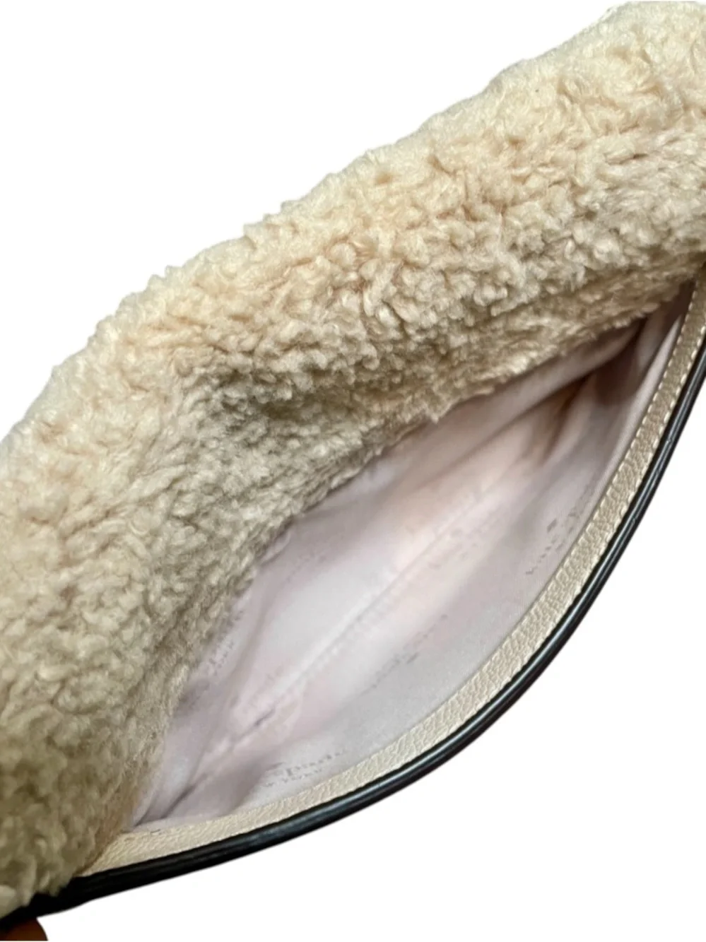 kate spade Cream Shearling & Leather Crossbody with Stripe Strap
